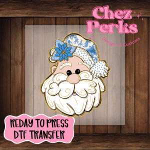 Preppy Blue Floral Santa DTF TRANSFER