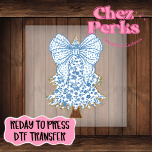 Preppy Blue Floral Christmas Tree DTF TRANSFER