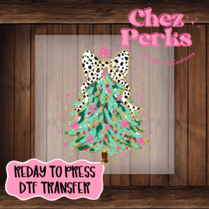 Brush Stork Christmas Tree Aqua Green Pink Elf DTF TRANSFER