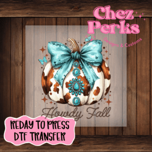Howdy Fall Pumpkin Turquoise Bow DTF TRANSFER