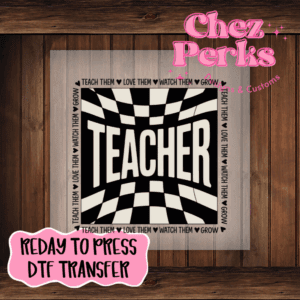 Teacher Preppy Black Off White Checker DTF TRANSFER