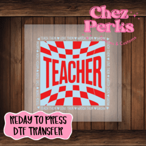 Teacher Preppy Light Blue Red Checker DTF TRANSFER