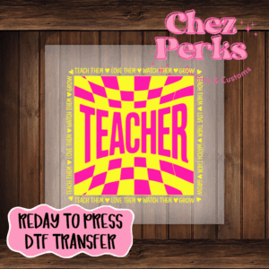 Teacher Preppy Pink Yellow Checker DTF TRANSFER