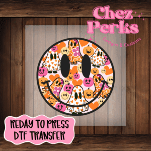 Pink & Orange Ghost Smiley DTF TRANSFER