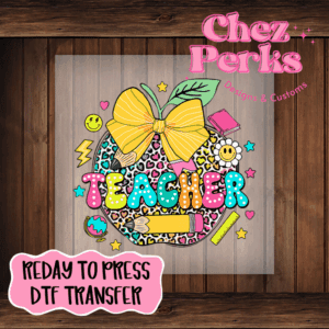 Yellow Bow Leopard Teacher Apple DTF TRANSFER