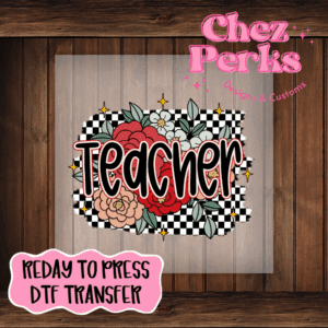 Retro Checkered Floral Teacher DTF TRANSFER