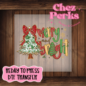 Merry and Bright Green Floral Christmas Tree DTF TRANSFER