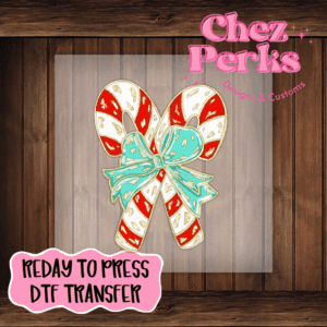 Candy Cane Aqua Bow DTF TRANSFER