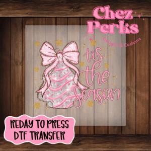 Tis The Season Pink Bow Christmas Tree DTF TRANSFER