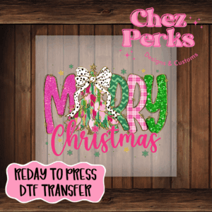 Pink And Green Christmas Splattered Tree DTF TRANSFER