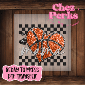 Sparkle Basketball Heart Mama DTF TRANSFER
