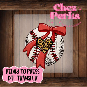Baseball Bow Leopard Heart DTF TRANSFER