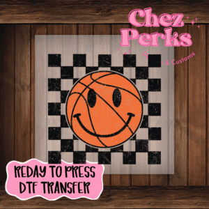 Basketball Smiley Checkered Background DTF TRANSFER