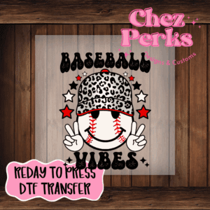 Baseball Vibes Leopard Cap Smiley DTF TRANSFER