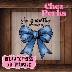 She Is Worthy Demin Bow DTF TRANSFER