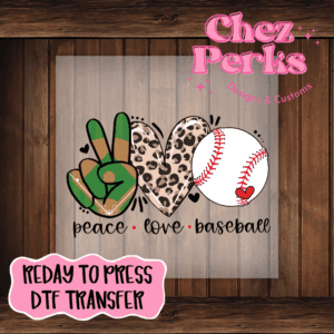 Peace Love Baseball DTF TRANSFER