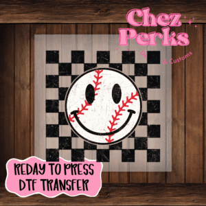 Baseball Smiley Checkered Background DTF TRANSFER