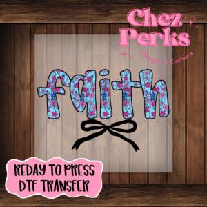 Faith Blue Floral Black Bow  DTF TRANSFER