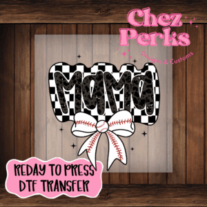 Checkered Mama Baseball Bow DTF TRANSFER