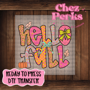 Hello Fall Pink Checker DTF TRANSFER
