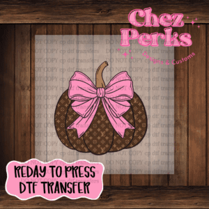 Designer Pumpkin Pink Bow  DTF TRANSFER