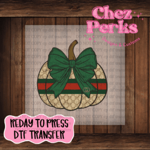 Designer Pumpkin Green Bow DTF TRANSFER