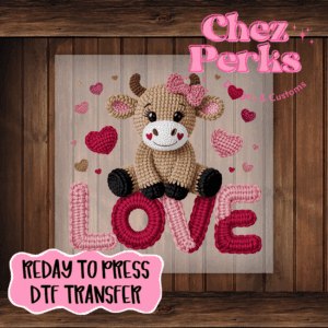 Crochet Highland Cow LOVE DTF TRANSFER