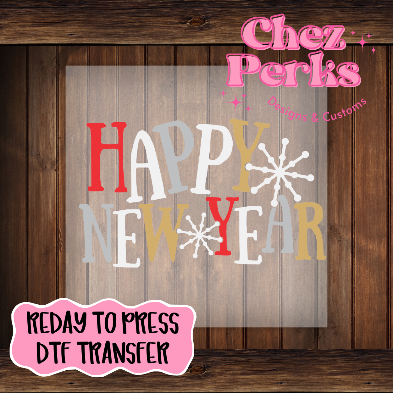 Happy New Year Red Stars DTF TRANSFER