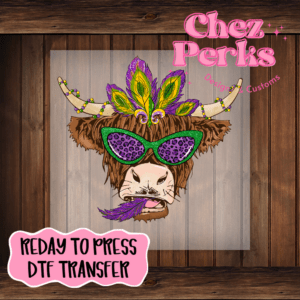 Mardi Gras Highland Cow DTF TRANSFER