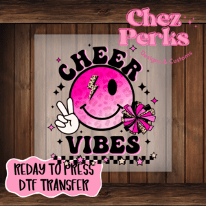 Cheer Vibes Pink Smiley  DTF TRANSFER