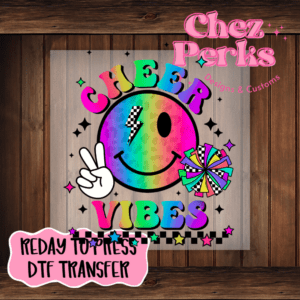 Cheer Vibes Neon Rainbow Smiley DTF TRANSFER