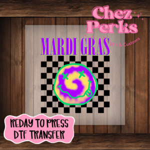 Mardi Gras Checker  Smiley DTF TRANSFER