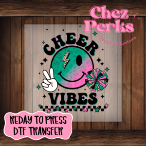 Cheer Vibes Green/Pink Smiley DTF TRANSFER