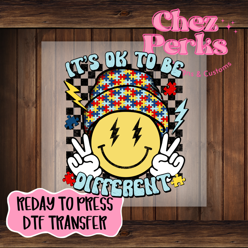 It's Ok To Be Different Smiley DTF TRANSFER