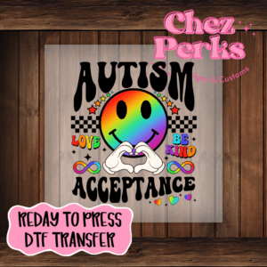 Autism Acceptance Rainbow Smiley DTF TRANSFER