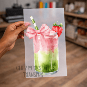 Matcha Strawberry Pink Bow DTF TRANSFER