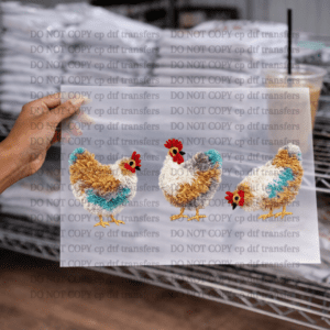 Faux Yarn Chicken Teal DTF TRANSFER