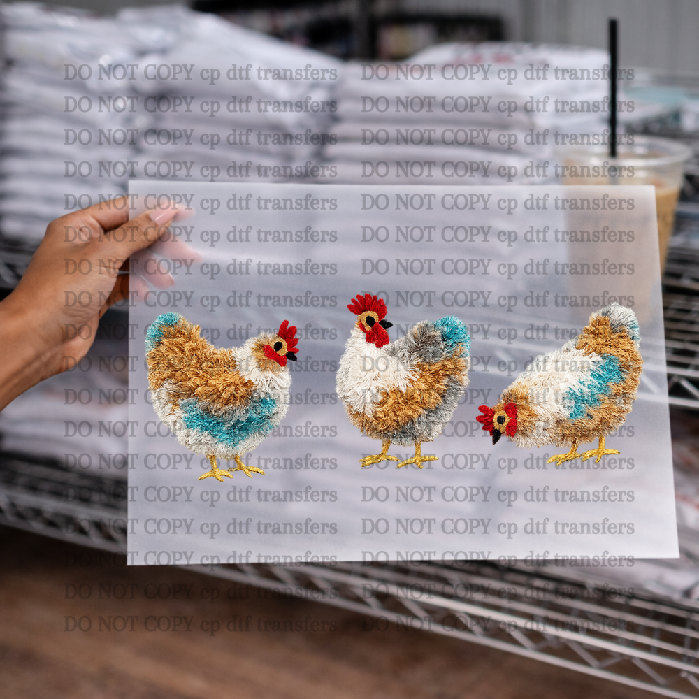 Faux Yarn Chicken Teal DTF TRANSFER