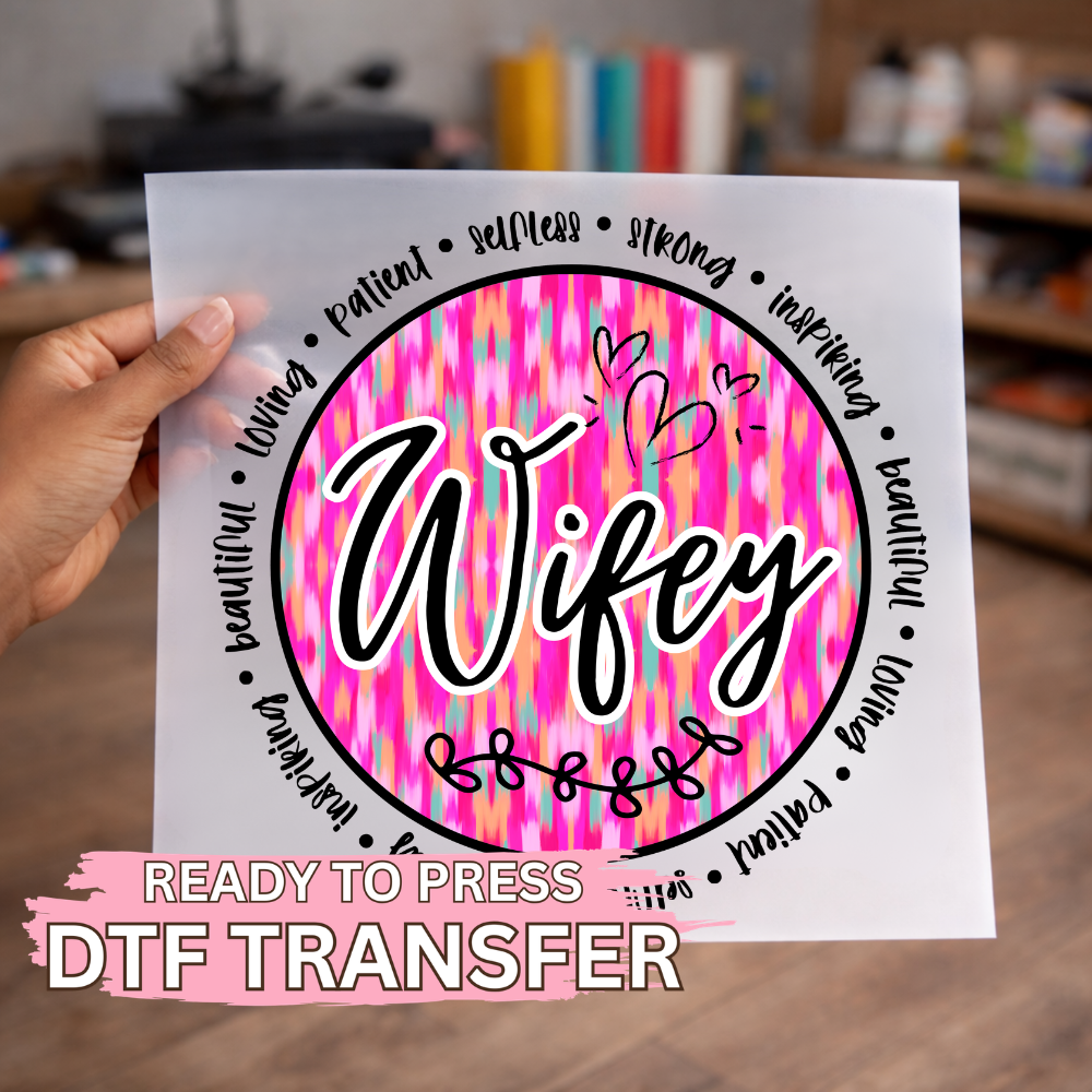 Wifey Pink Bright Brush Stroke DTF TRANSFER