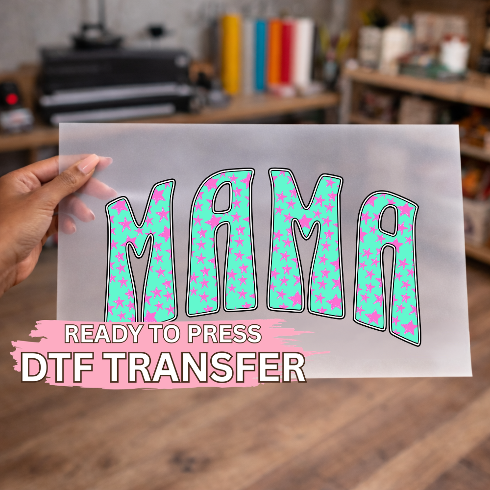 Aqua Purple Stars Mama DTF TRANSFER