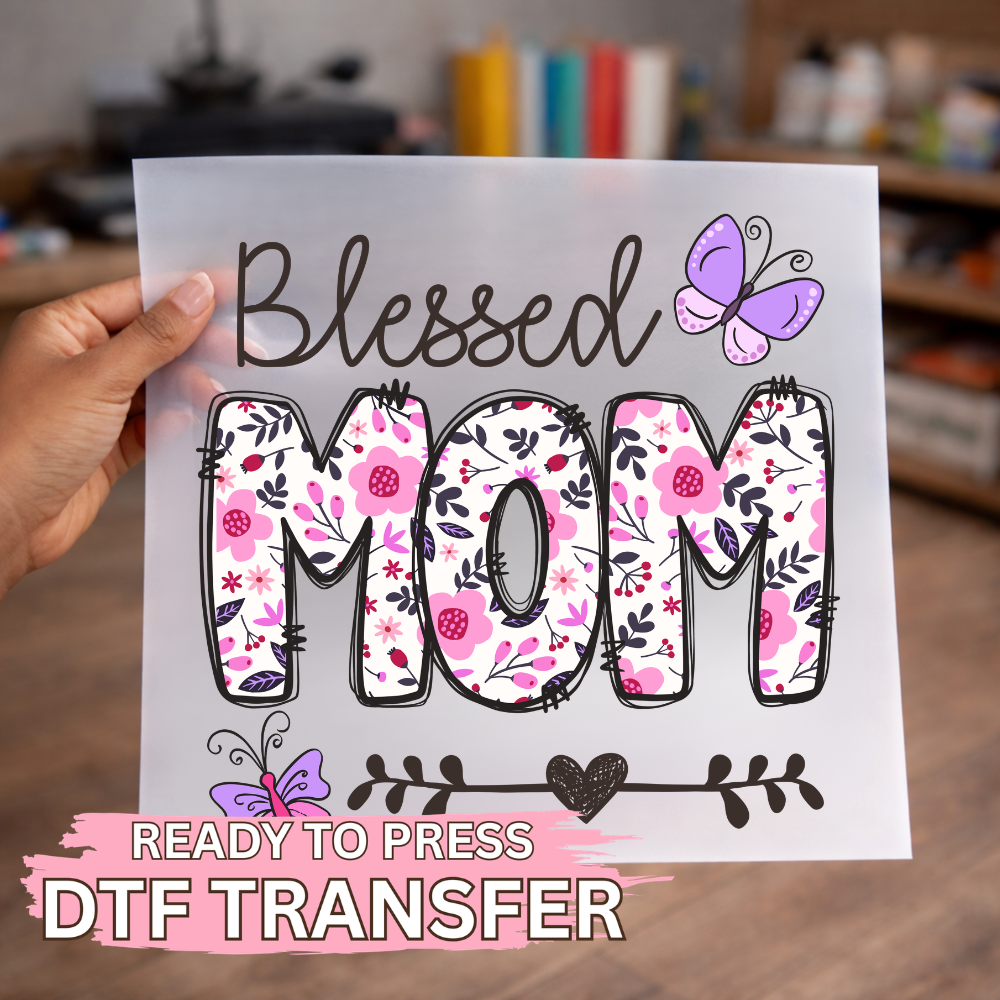 Floral Blessed Mom Butterflies DTF TRANSFER