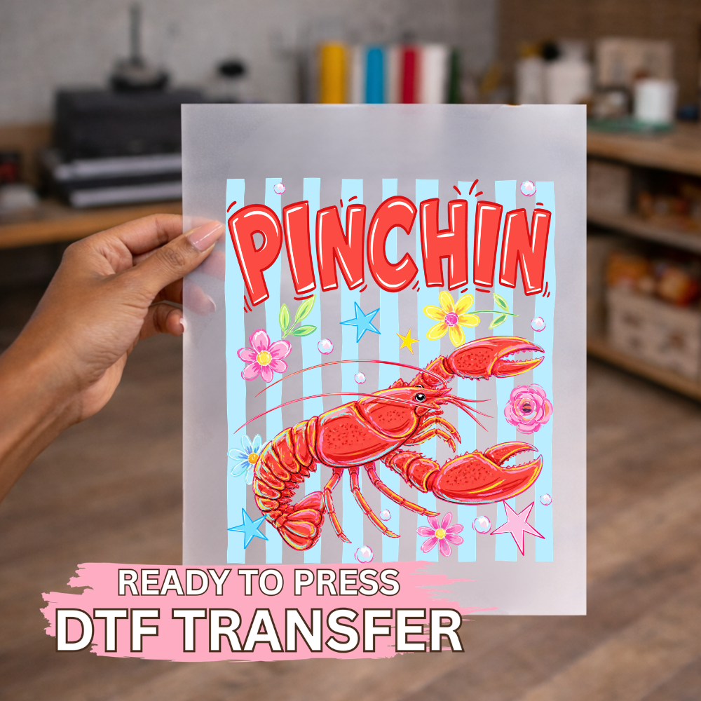 Preppy Stripped Floral Lobster DTF TRANSFER